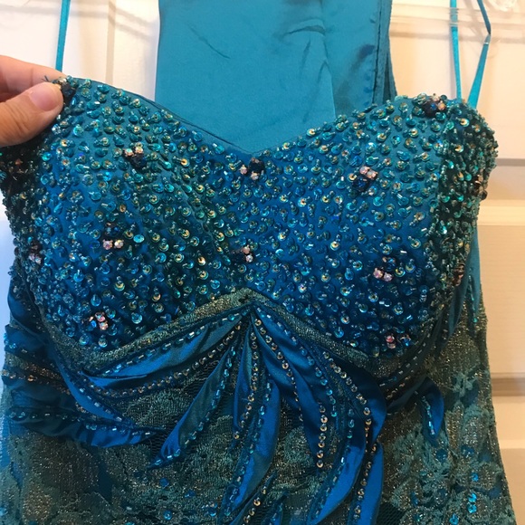 Teal/Aqua Strapless Mermaid Prom/Pageant Dress - Picture 5 of 8